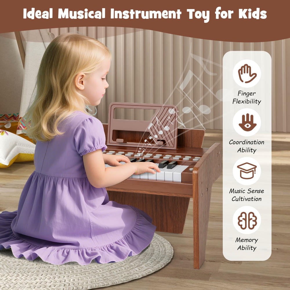 Barara King 25 Keys Portable Music Keyboard Piano with Adjustable Speed and Volume for Toddlers Boys Girls, Beginner, Brown