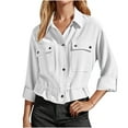 thumbnail image 5 of TKLPEHG Women Fall Clothes Long Sleeve Tops Women Casual Button Lapel Collar Rolled Sleeve Blouses Elastic Waist Work Tops With Pockets (White,S), 5 of 7
