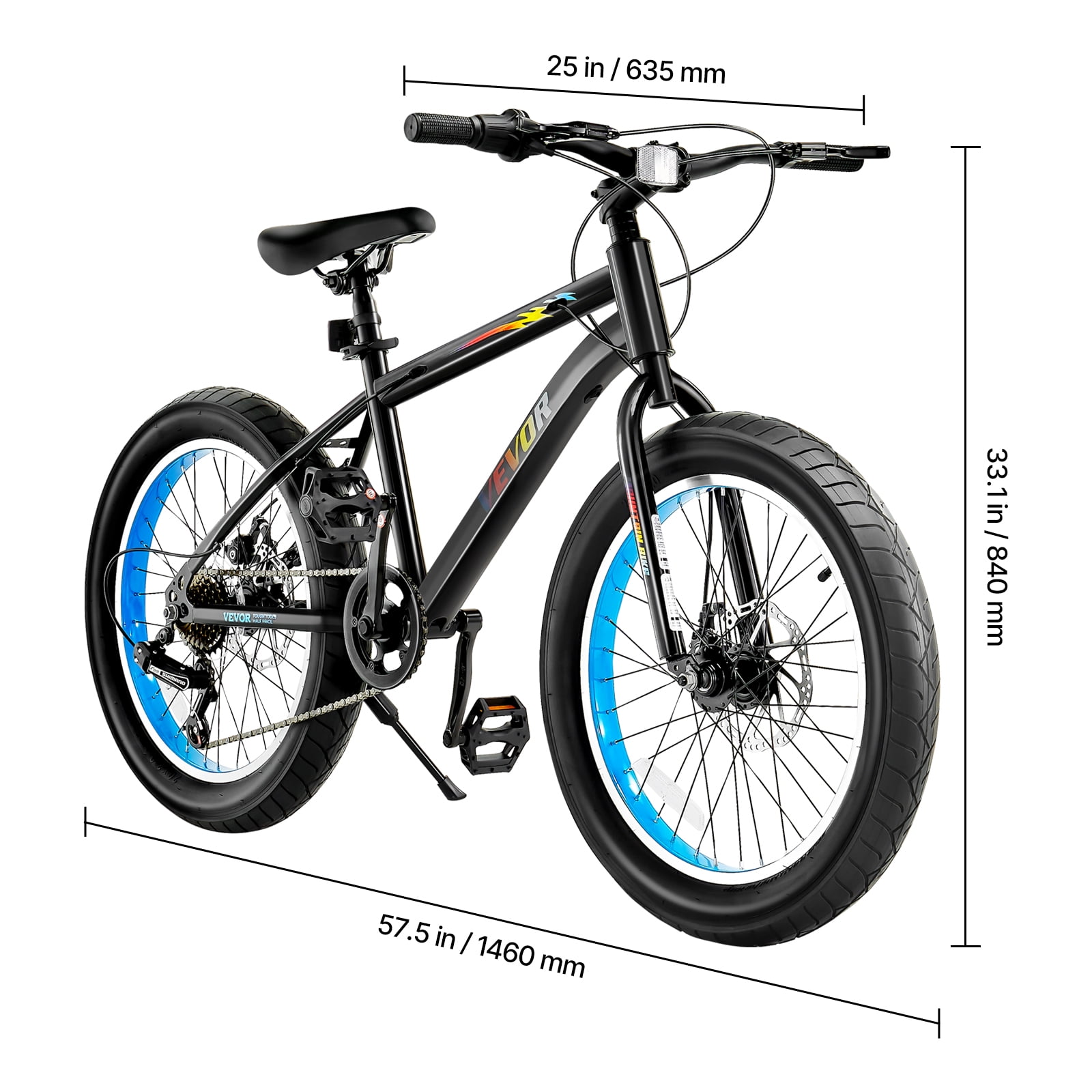 VEVOR Mountain Bike, 20 inch MTB Bicycle with 7 Speeds SHIMANO Twist Shifting, Comfort Saddle, Dual Disc Brakes, High Carbon Steel Frame, Fat Tire Sport Cycling Bicycle for Trail Snow