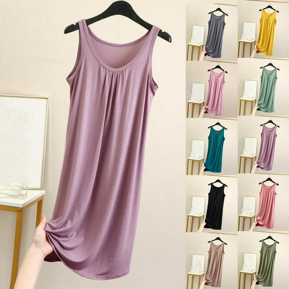 Aboser Modal Tank Nightgowns for Women Plus Size Crew Neck Chemise Sleepwear Sleeveless Soft Nightwear Loose Comfy Nightshirts