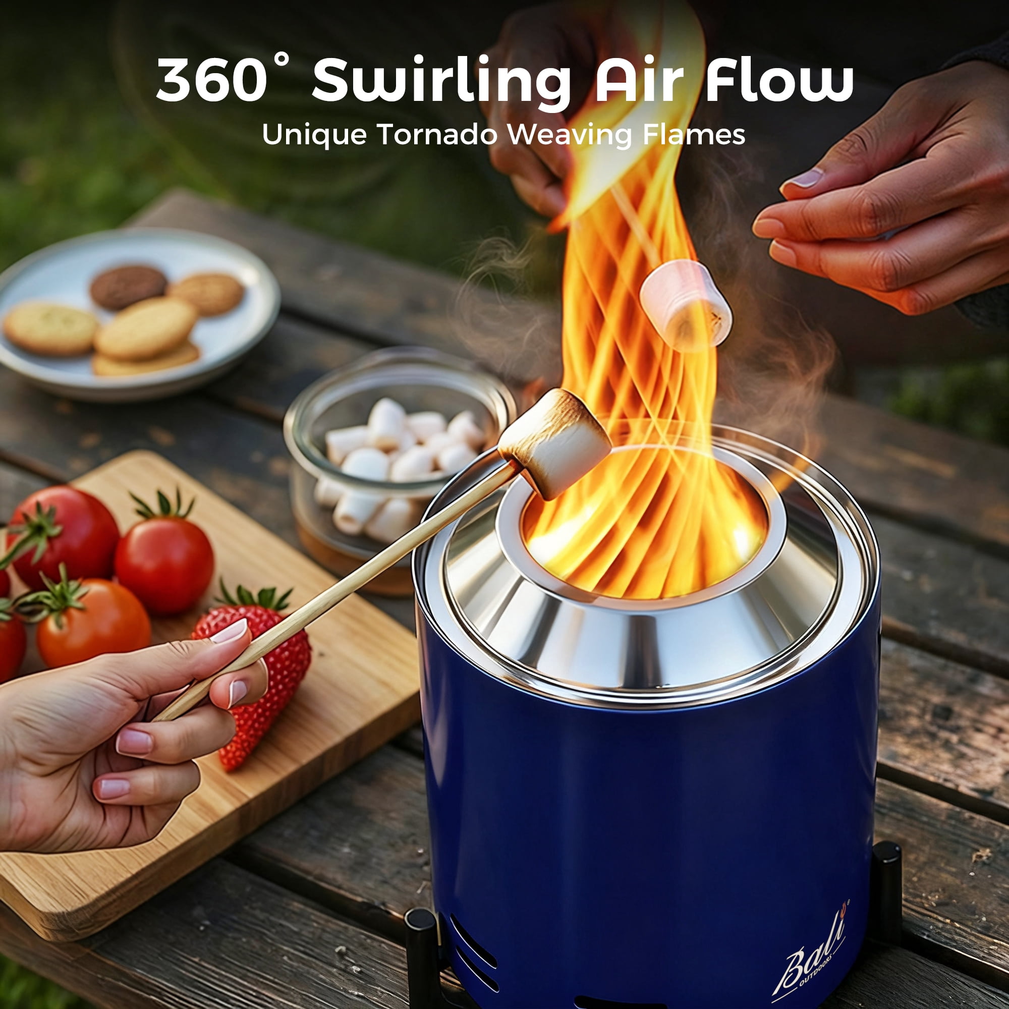 BALI OUTDOORS Portable Smokeless Fire Pit Round, Outdoor Tabletop Firepit, 8.6 * 6.5 inch, Blue