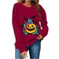thumbnail image 2 of SBYOJLPB Women's Long-Sleeved Tops Round Neck Halloween Print Holiday Top, 2 of 6