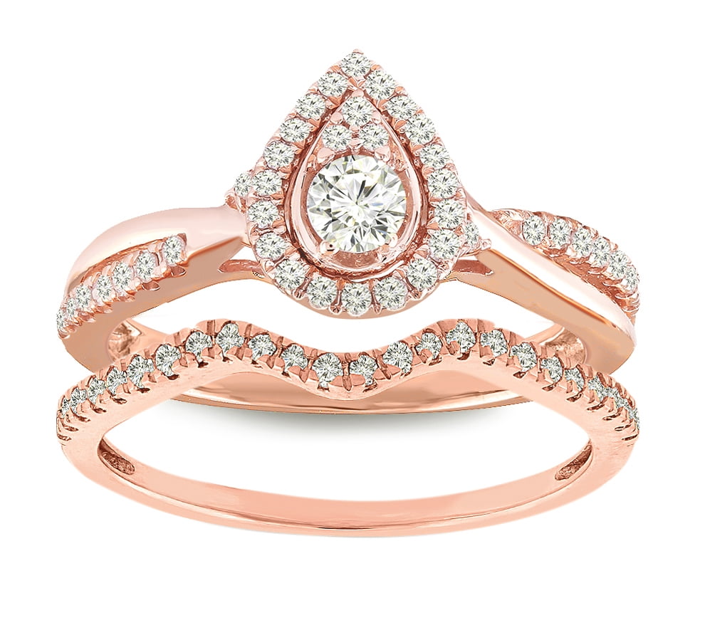 Brilliance 10K Rose Gold 1/2 CTTW Diamond Pearl Bridal Set, Women, Engagement