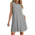 thumbnail image 2 of Camisas de Vestido Casual para las Mujeres sin Mangas Cuello Redondo Raya Impresión Suelta Transpirable Rodilla Alta Vestido de Ropa Exterior, 2 of 7