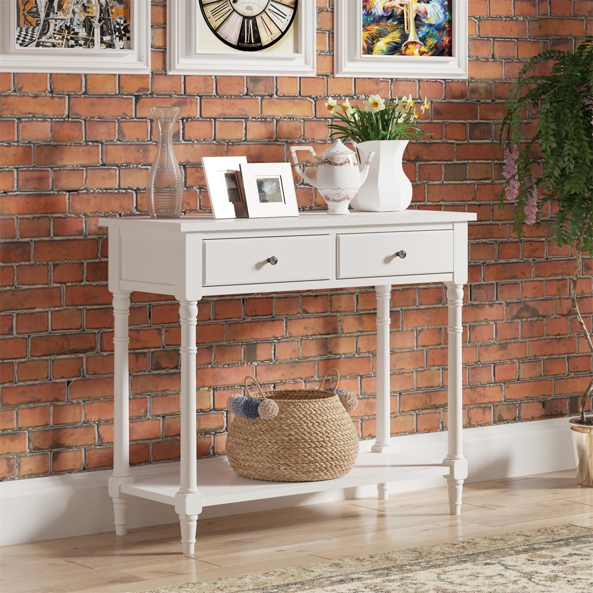 Entryway Table with Storage Drawers, Console Table with Bottom Open ...