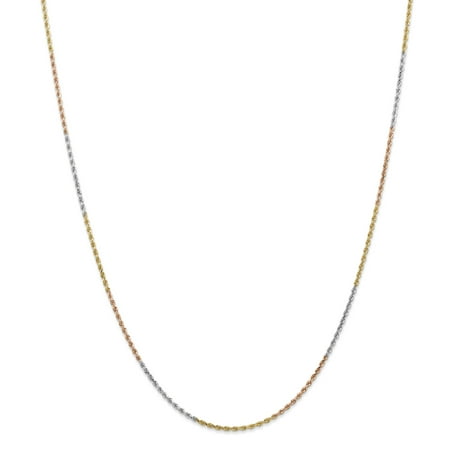 14k Tri Color Yellow White Gold 1.5mm Link Rope Necklace Chain Pendant Charm Handmade Fine Jewelry For Women Gift Set