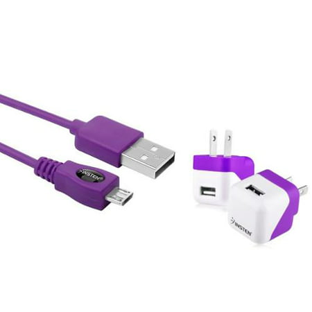 Insten Purple USB Mini Travel Wall Charger + 10FT Micro USB Cable For Phone CellPhone Samsung Android Smartphones LG Stylo 3 2 Stylus Plus Aristo K7 K8 K10 Tribute 5 HD (Charger and Cable Bundle