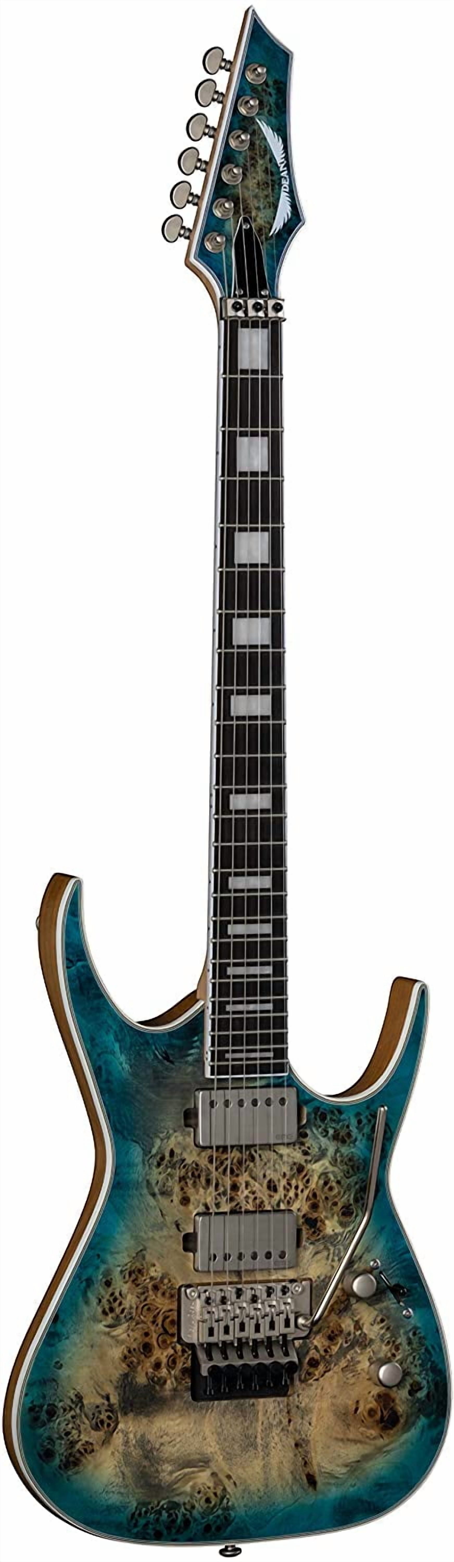 Dean Guitars Exile Select Floyd Rose 6 String Burl Poplar Electric Guitar, Right, Satin Turquoise Burst (EXILEF BRL STQB)