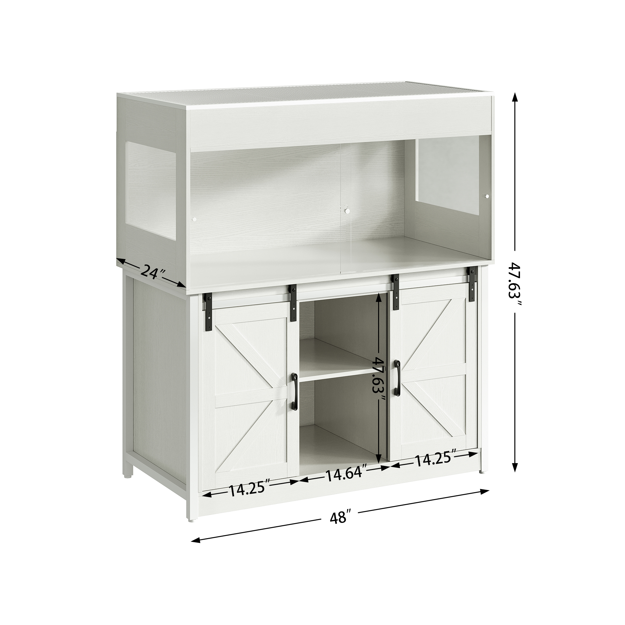 Herture 120 Gallon Reptile Terrarium with Stand, 4x2x2 Large Bearded Dragon Enclosure with Sliding Acrylic Doors, Mesh Top, Power Outlet & Storage, Vivarium Tank for Snakes, Lizards, White PX04RTW