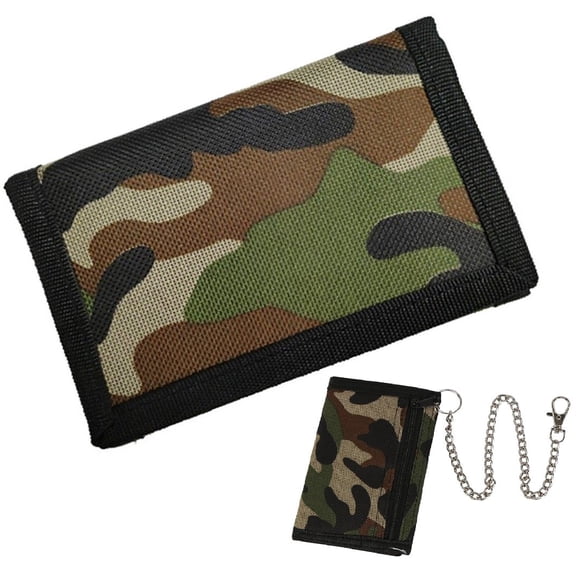 vlrwzc Men's Camouflage Trifold Wallet Card Purse with Safety Chain Outdoor Sports Wallet for Men Coin Purse