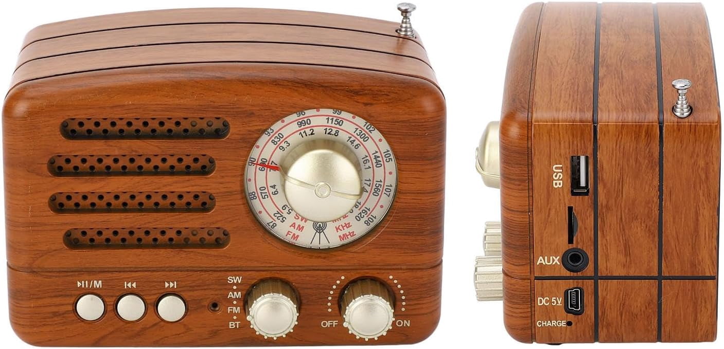 Portable Vintage Radio, Retro AM/FM Bluetooth Radio, Rechargeable Small Radios with Best Reception Wireless Speaker, Support TF Card AUX USB MP3 Player, Easy to Use, Gifts for Seniors Kids