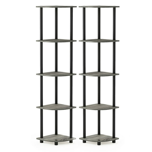 HomeStock City Sleek 5 Tier Corner Display Rack Muipurpose Shelving Unit, French Oak/Black, Set of 2