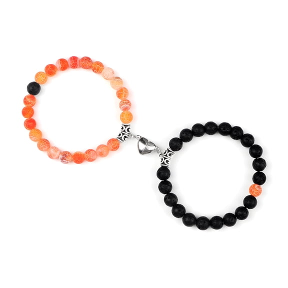 DESIGNICE Matching Couple Bracelets 2 Pack – Orange and Black Adjustable Magnetic Clasp Bracelets,Unisex Couple Jewelry Set – Romantic Gift for Him and Her,Gifts for Couples Who Have Everything