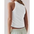 thumbnail image 2 of Women'S Sleeveless Full Length Ribbed Fitted Racerback Workout Crew High Neck Basic Tank Top White M, 2 of 7
