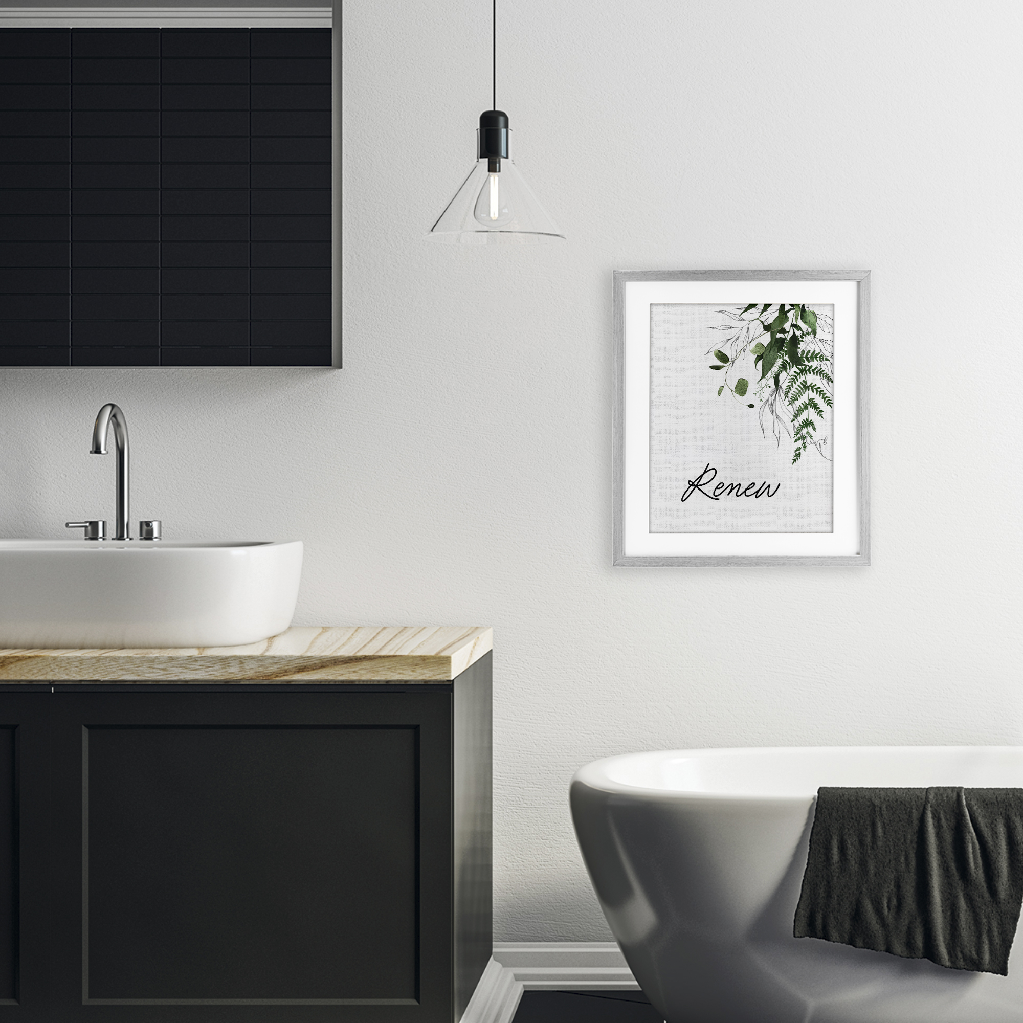 Renew Ferns & Botanicals Gray Framed Print Under Glass, design by Lettered and Lined