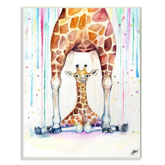 Stupell Industries Colorful Cute Giraffe Family Animal Watercolor Painting Wall Plaque by Marc Allante