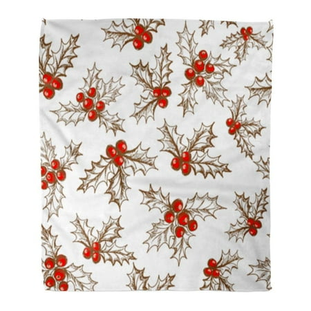 Fuzzy Christmas Blankets SIDONKU Flannel Throw Blanket Red Christmas Holly Berry Raster is in My Gallery Brown Pattern Vintage Tree 58x80 Inch Lightweight Cozy Plush Fluffy Warm Fuzzy Soft ()