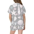 thumbnail image 3 of SonxaHe Toddler Girl Satin Outfit Set Ocean Print Short Sleeve Shirt Shorts Child Sleepwear Soft Comfy Homewear Outfits Gray,Sized 4-5, 3 of 3