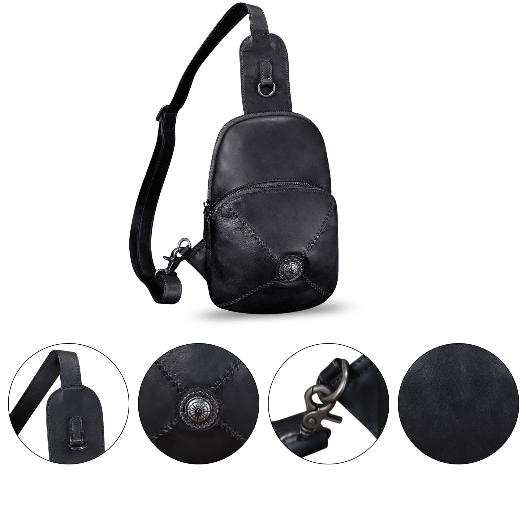 Genuine Leather Small Sling Bag for Women Men Sling Backpack Purse Crossbody Bag