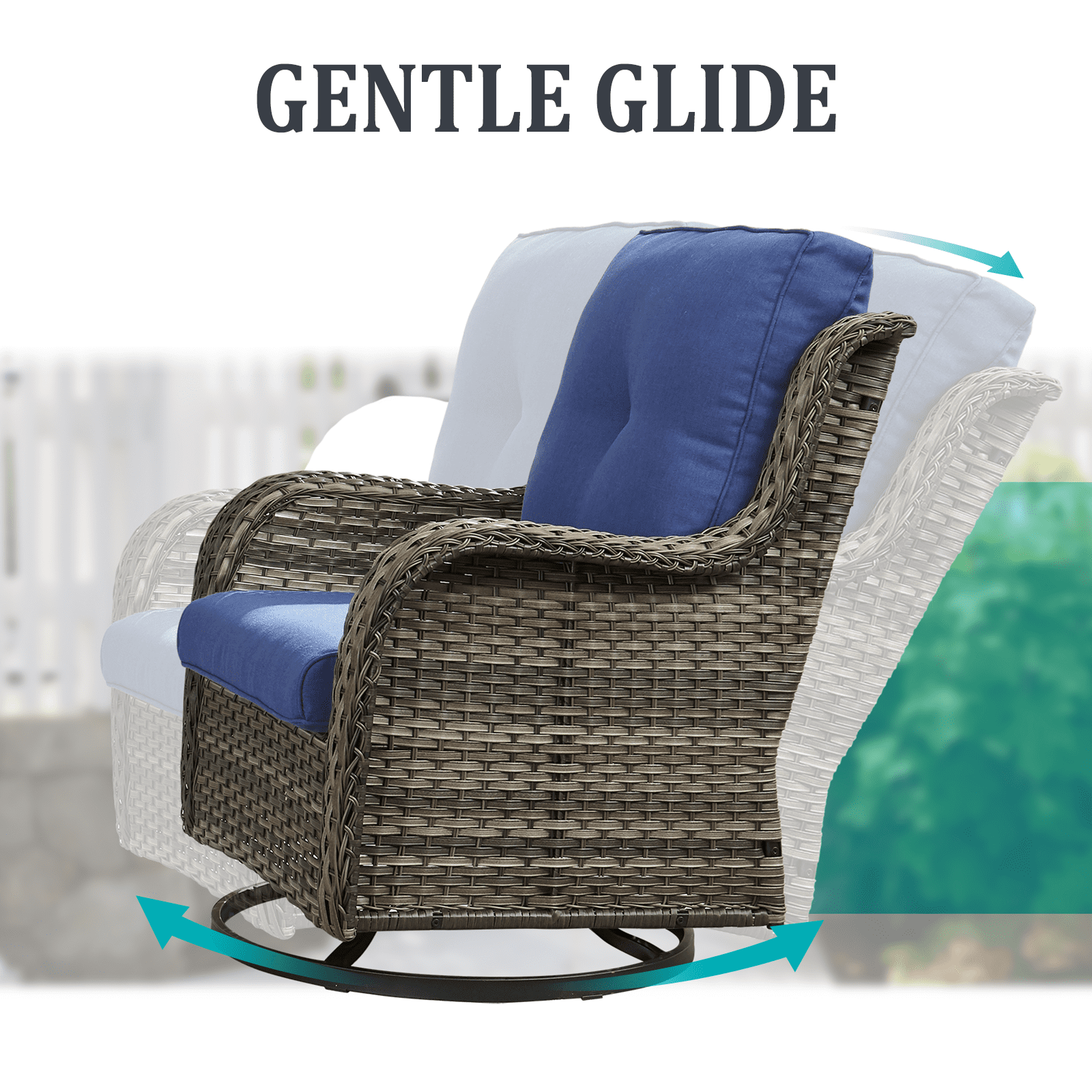 POCASSY 7-Piece Wicker Patio Furniture Set with Sofa, Swivel Chairs, and Tables, Gray/Blue