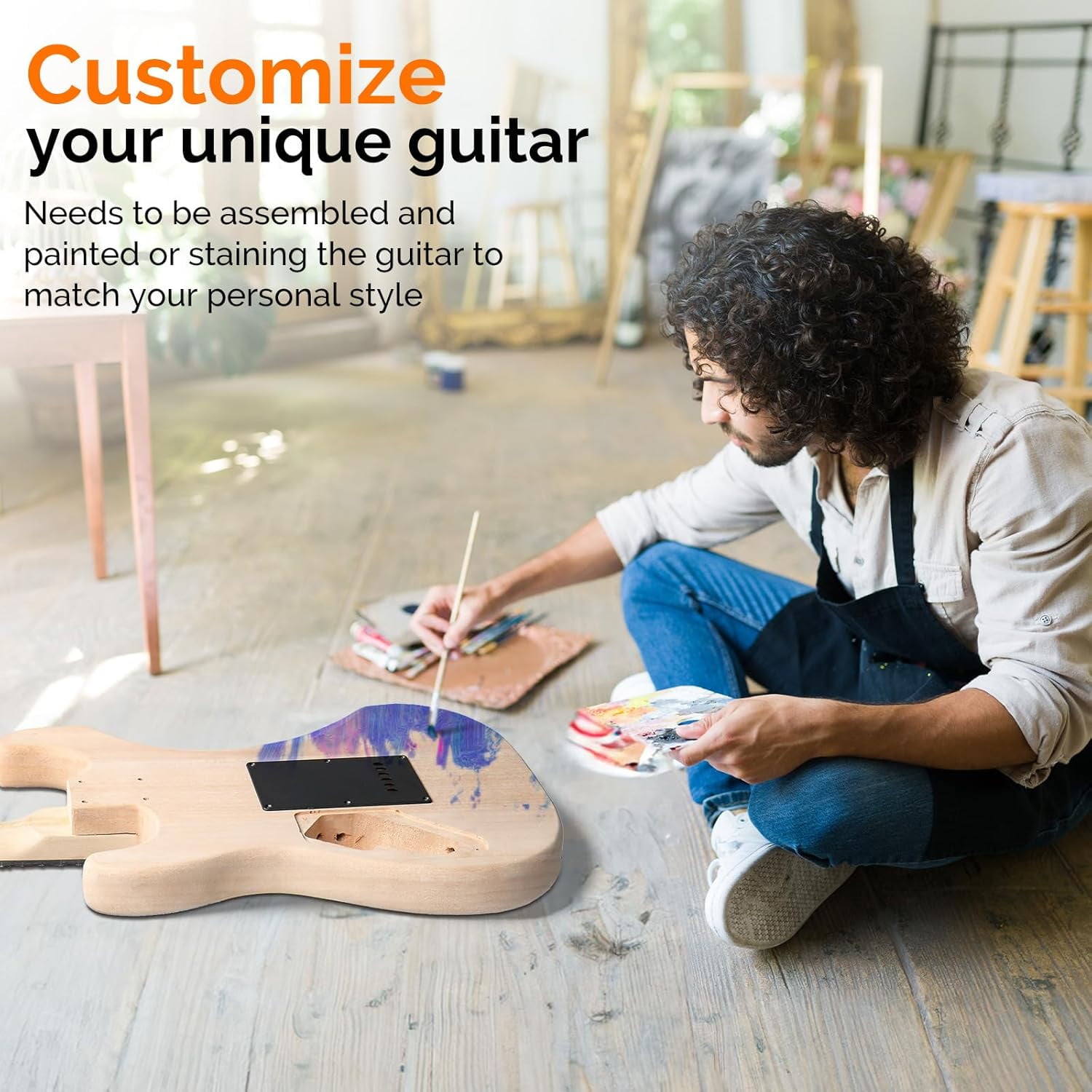 Glarry DIY Electric Guitar Kit, 6 Strings Guitar Kit with Mahogany Wood Body Maple Neck for Beginner, All Components Included Build Your Own Guitar (Burning Fire)