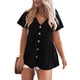thumbnail image 3 of Blusa de manga corta con cuello en V, blusa de mujer con cuello en V, dobladillo con volantes, blusa de manga corta con botones y probada y confiable, 3 of 5