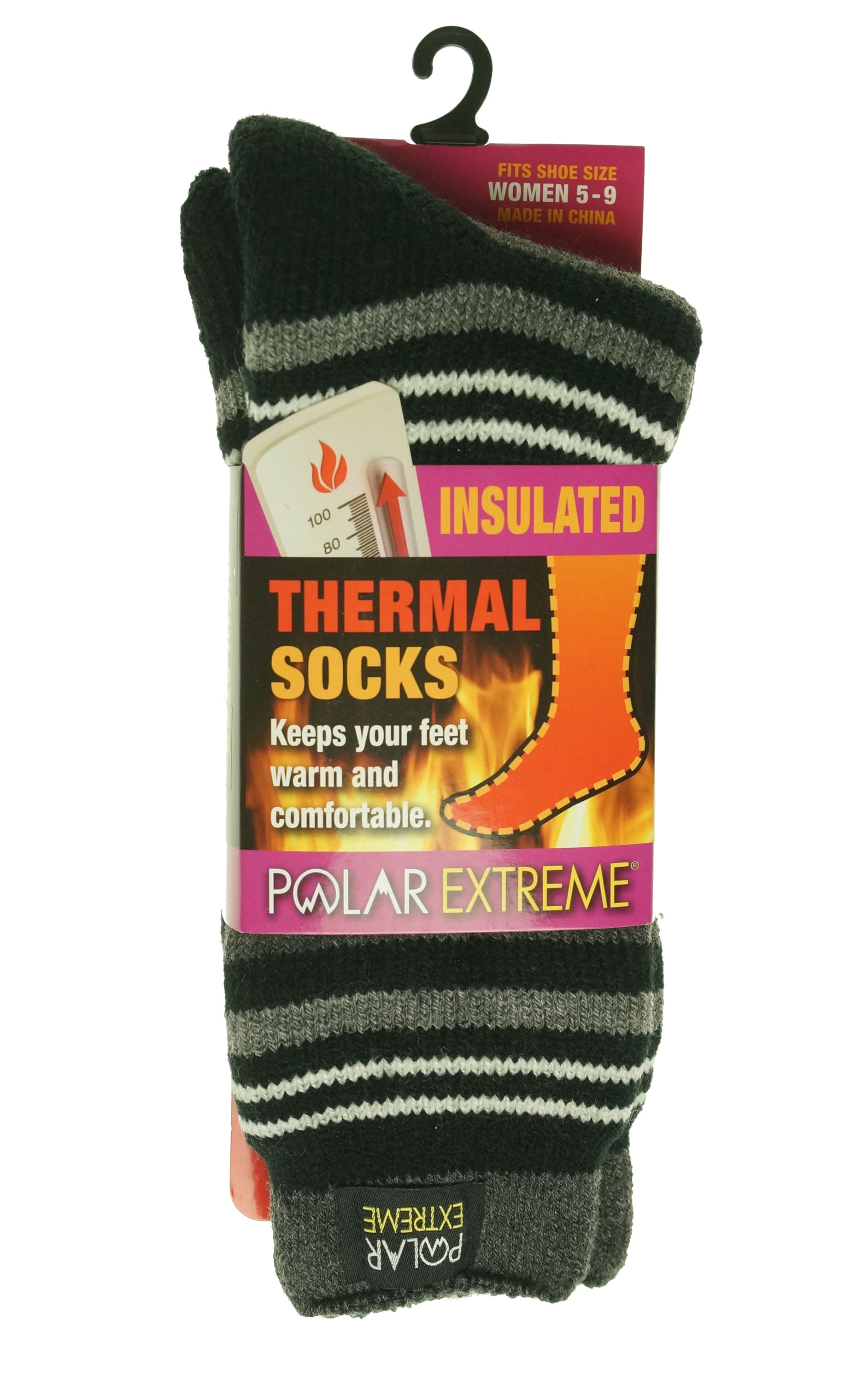 Polar Extreme Women's Thermal Insulated Lined Striped Crew Socks Black ...