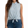 thumbnail image 3 of Womens Sleeveless Button Down Shirt Basic Solid Casual Tank Tops for Work Classic Collared Blouses Blue M, 3 of 7