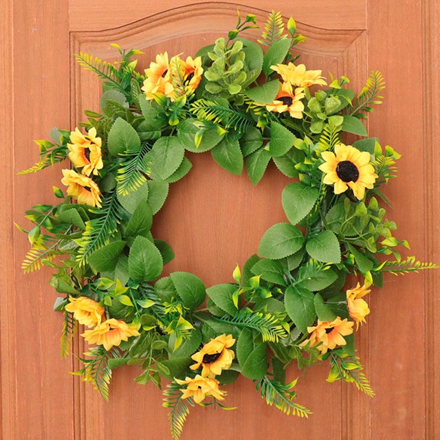 de Puerta Vívida, Hojas , Accesorios de Fotografía, de Adornos de Flores para Decoración para hogar, Ventana de Girasol BLESIY Corona de puerta delantera