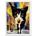 thumbnail image 1 of Black Street Cat Walking Bright Neighbourhood Night Artwork Framed Wall Art Print A4, 1 of 4