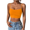 thumbnail image 2 of Women's Tank Short Length U-Neck Crop Camisole with Built-In Bra,Summer Top Orange M,sold by WHLBF, 2 of 5