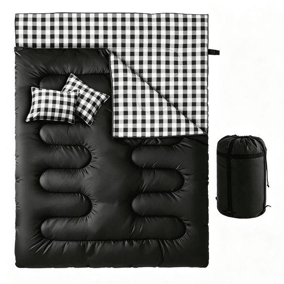 Oaskys Double Sleeping Bag – Large Sleeping Bag with 2 Pillows & Portable Carry Bag, Waterproof Lined for Camping, Backpacking and Outdoor Adventures