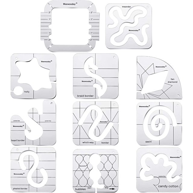 11 Pieces Free-motion Quilting Pattern Set Household Sewing Machine Patterns DIY Transparent Quilting Ruler with Frame