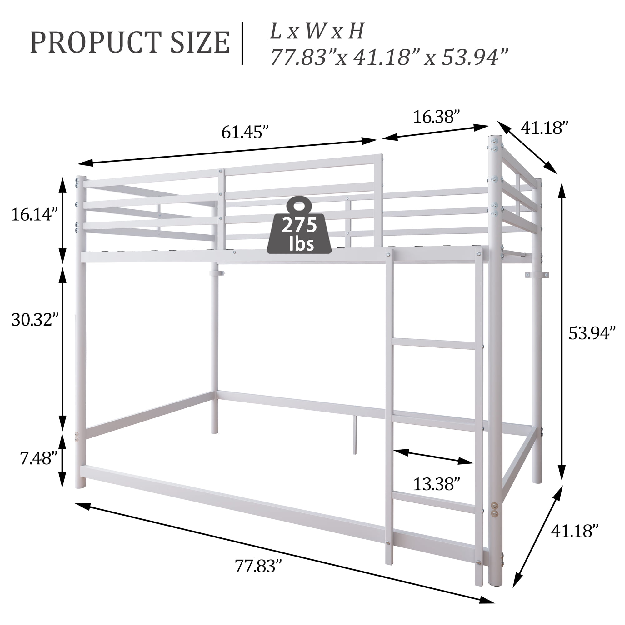 Leumius Metal Loft Bed,Twin Over Twin Bunk Bed with with Safety Guard Rails and Space-Saving Design,White
