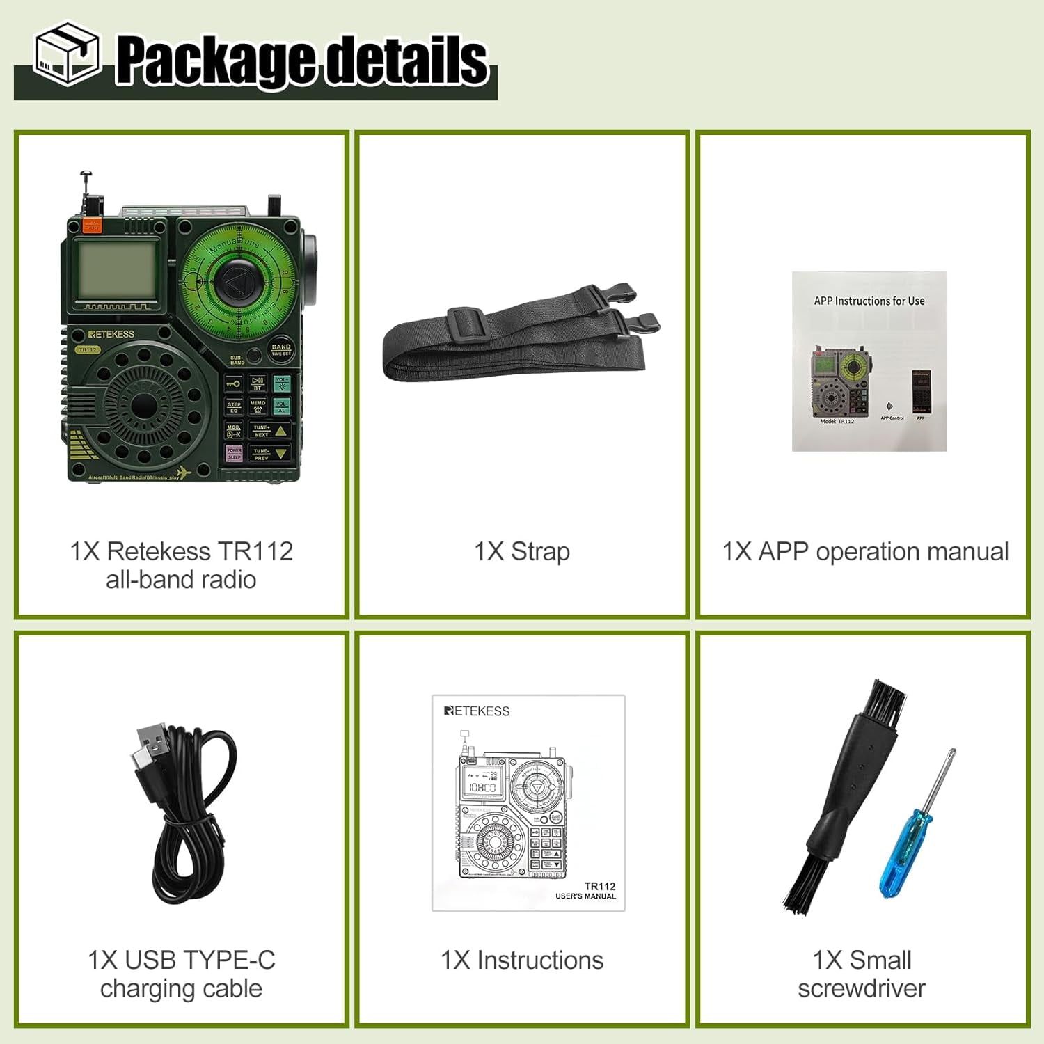 Retekess TR112 Portable Shortwave Radio, emergency radio,Multiband Radio Receiver, APP Control, AM FM SW AIR VHF WB Receiver with Bluetooth, TF, 6 EQ Modes, SOS, Clock