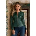 thumbnail image 3 of Luis Leather Women's Peplum Drowned Green Genuine Lambskin Biker Leather Jacket X-Large, 3 of 4