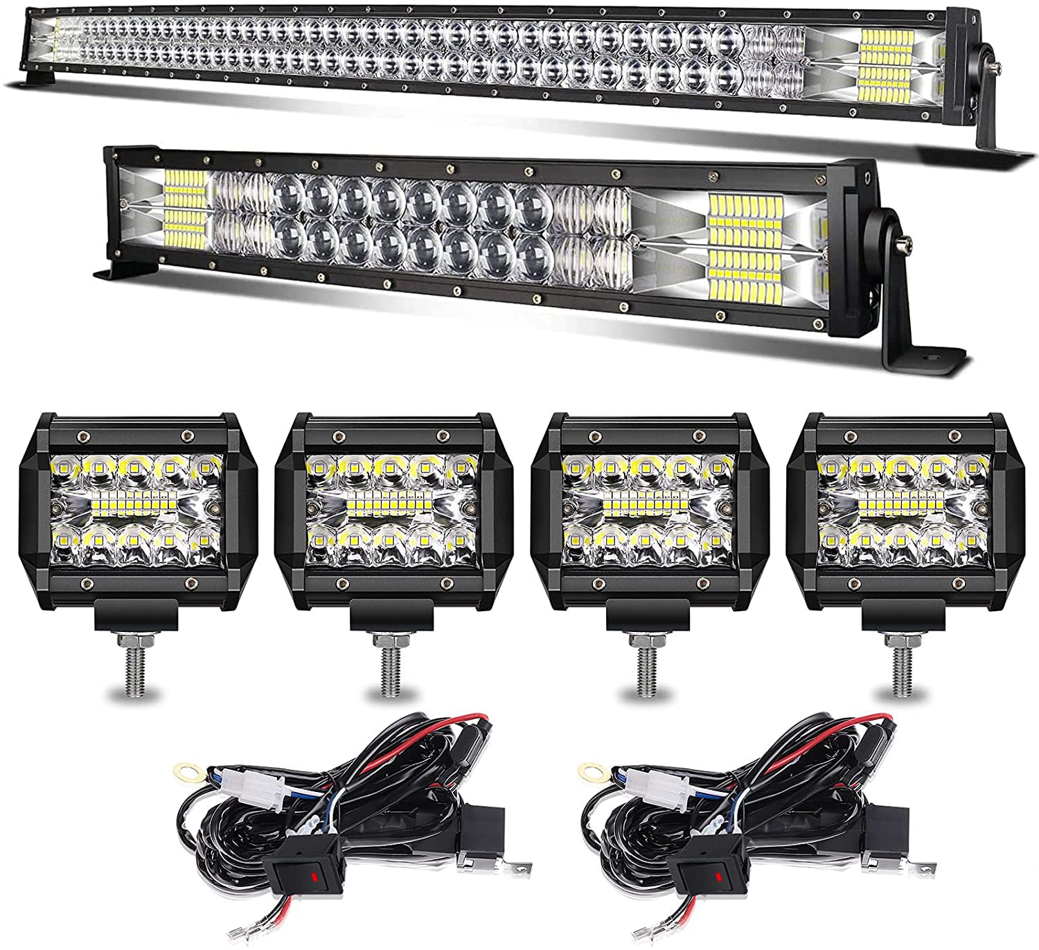 52" Curved+22"/24" LED Light Bar+4" OFFROAD Work Light For Ford Chevy Dodge ATV