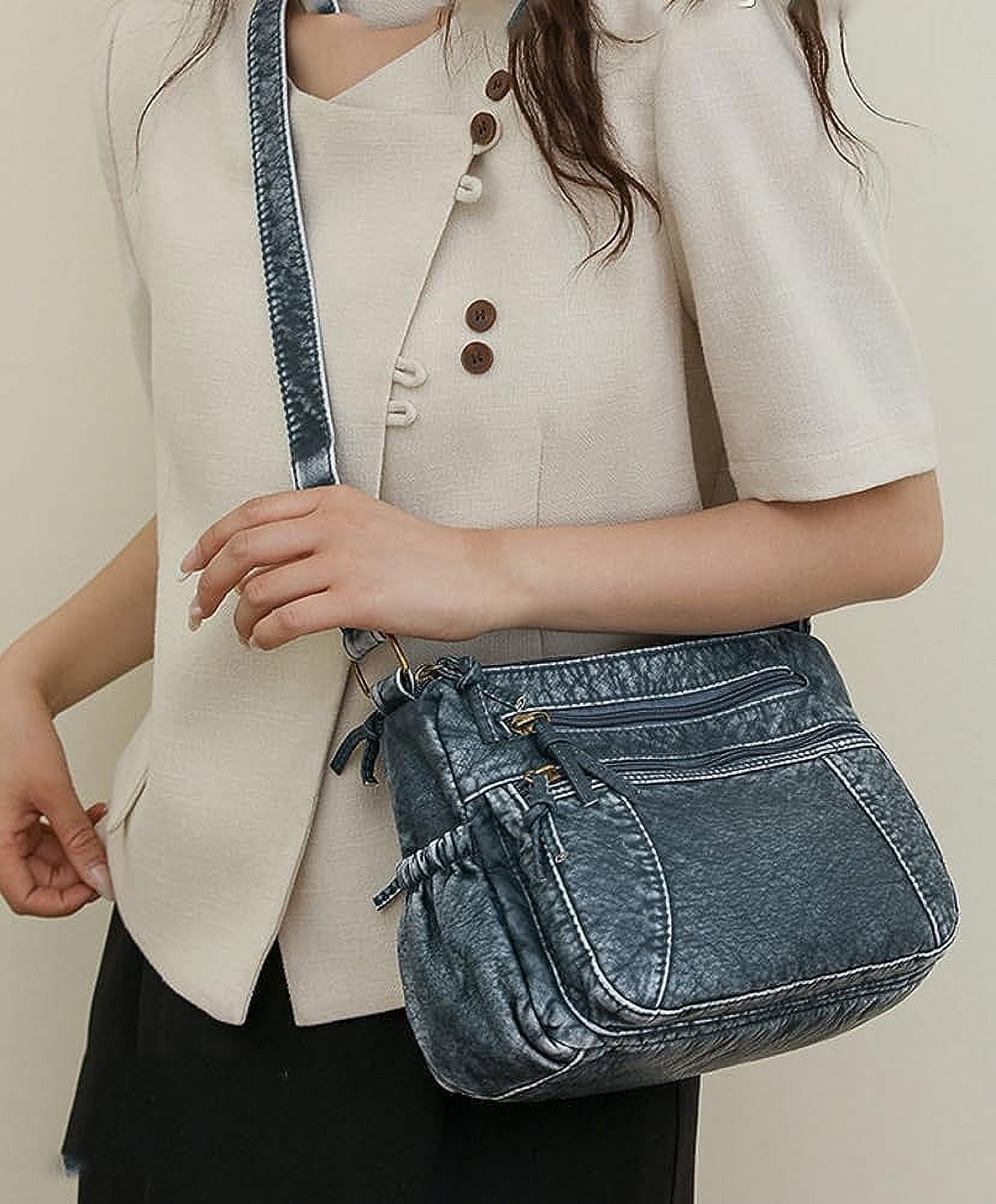 Leather Hobo Bag Women Retro Denim Bag Large Crossbody Shoulder Bag Casual Handbag Purse