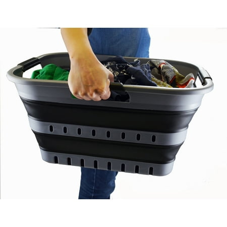 SAMMART 30L (8 gallon) Collapsible 3 Handled Plastic Laundry Basket - Foldable Pop Up Storage Container/Organizer - Portable Washing Tub - Space Saving Hamper/Basket