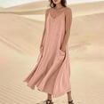 thumbnail image 2 of UoCefik Summer Beach Dresses for Women 2025 Linen Sleeveless Maxi Sundresses with Pockets Pink S, 2 of 5