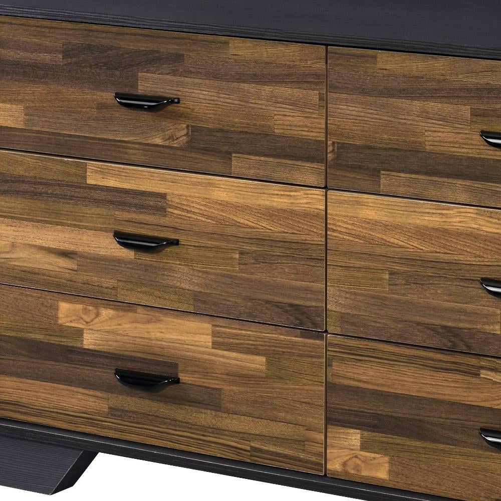 HomeRoots 490489 31 x 47 x 16 in. Walnut Black & Finish Manufactured Wood Six Drawers Double Dresser