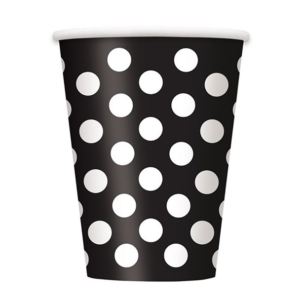 Unique Party - Vaso Desechable Diseño Lunares de Papel - Pack de 6 (Blanco/Negro)