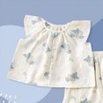 thumbnail image 4 of KPOPLK Toddler Girl Summer Outfit Baby Girl Smocked Ruffle Sleeve Shirt Top and Shorts Set 2 Piece Outfits Clothing for 6M-13T Size 2-3 Years,Light Blue, 4 of 5