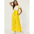thumbnail image 3 of DARING DIVA Women's Button Front High Waist Belted Overall Jumpsuit M Light Yellow, 3 of 6