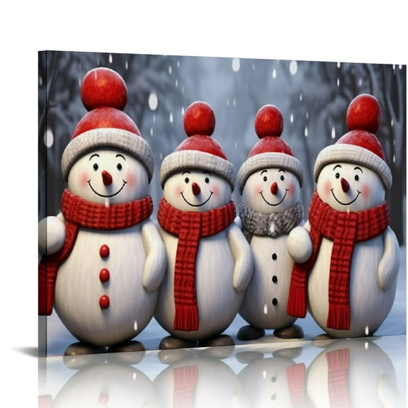 ONETECH Christmas Wall Art Funny Snowman Canvas Picture Winter Snow Scene Poster Print Happy Christmas New Years Gift Frame