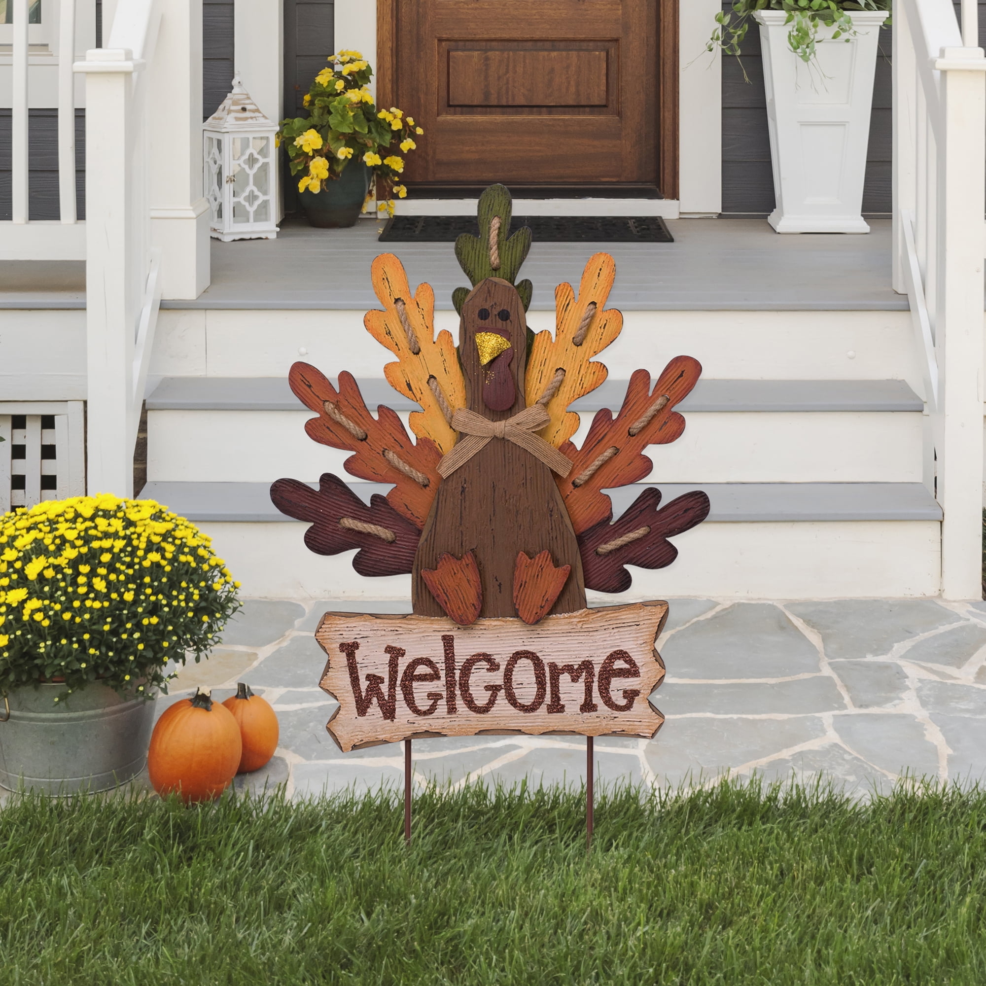 Glitzhome Fall Harvest Thanksgiving Turkey Sign Stakes Yard