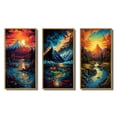 thumbnail image 2 of Designart "Sunset over Japanese Mountains Snowy River Scene III" Landscape Mountains Framed Wall Art Set Of 3 - Red Mountains Frame Canvas Set For Living Room Decor, 2 of 6