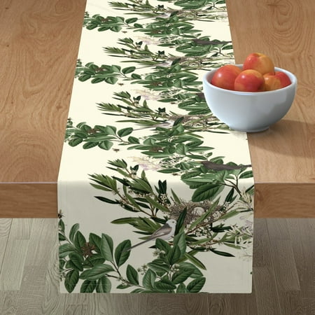 

Cotton Sateen Table Runner 90 - Garden Cream Blackbird Botanical Bee Vintage Birds English Print Custom Table Linens by Spoonflower