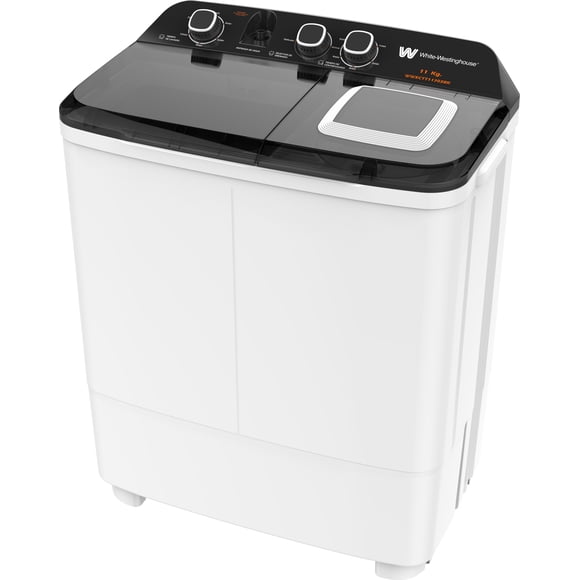 White Westinghouse Lavadora doble tina  11 kg  WWXCTT11703BK  Gabinete en polipropileno  4 niveles de agua  3 perillas de control  Bajo consumo de energía  Ahorro de agua
