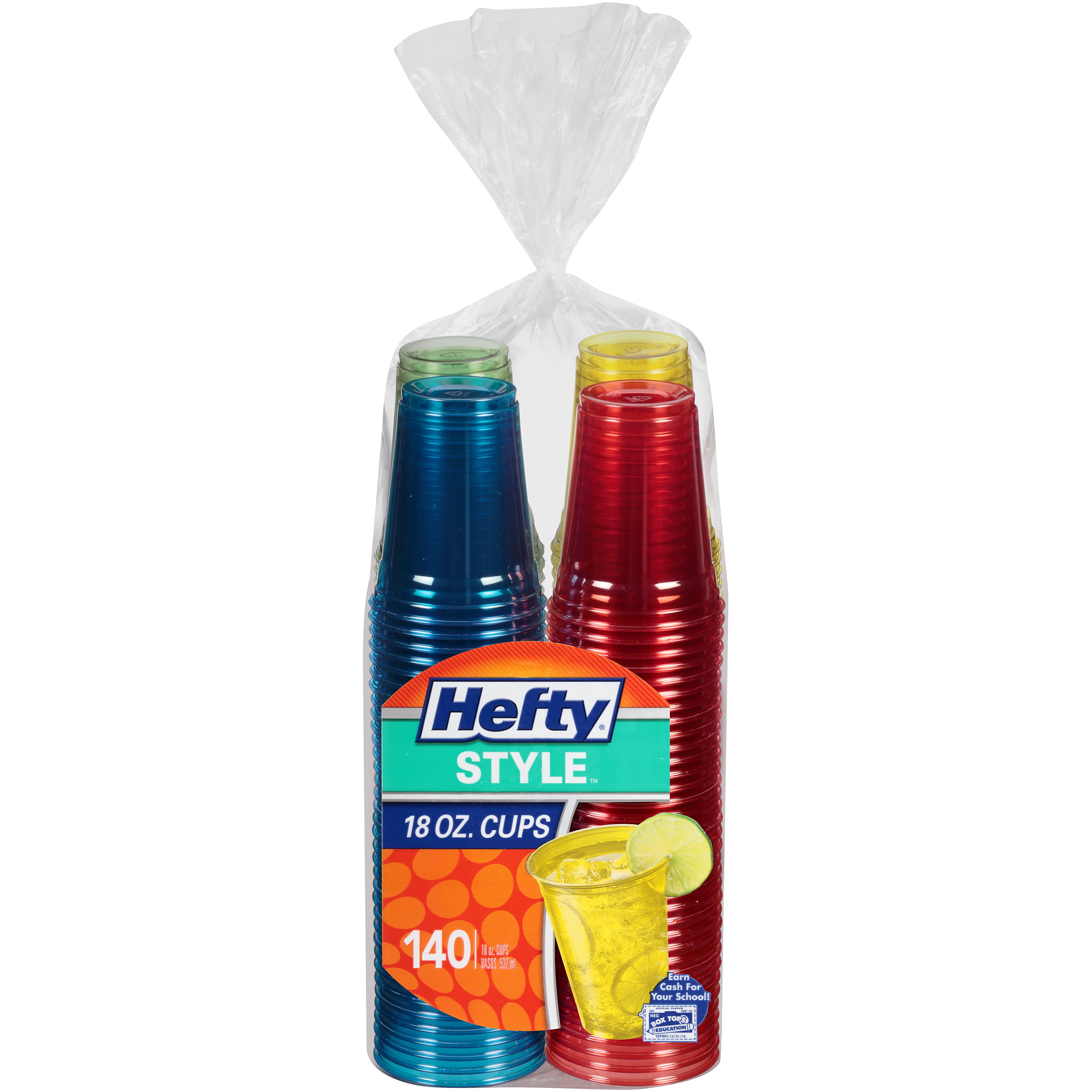 Hefty Party On Blue Plastic Cups - 18 oz - 120 Count - Easy-Grip Design